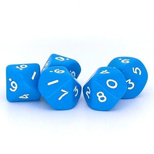 Big Cherry Dice, 5x Blue D10 Die, 10 Sided Dice