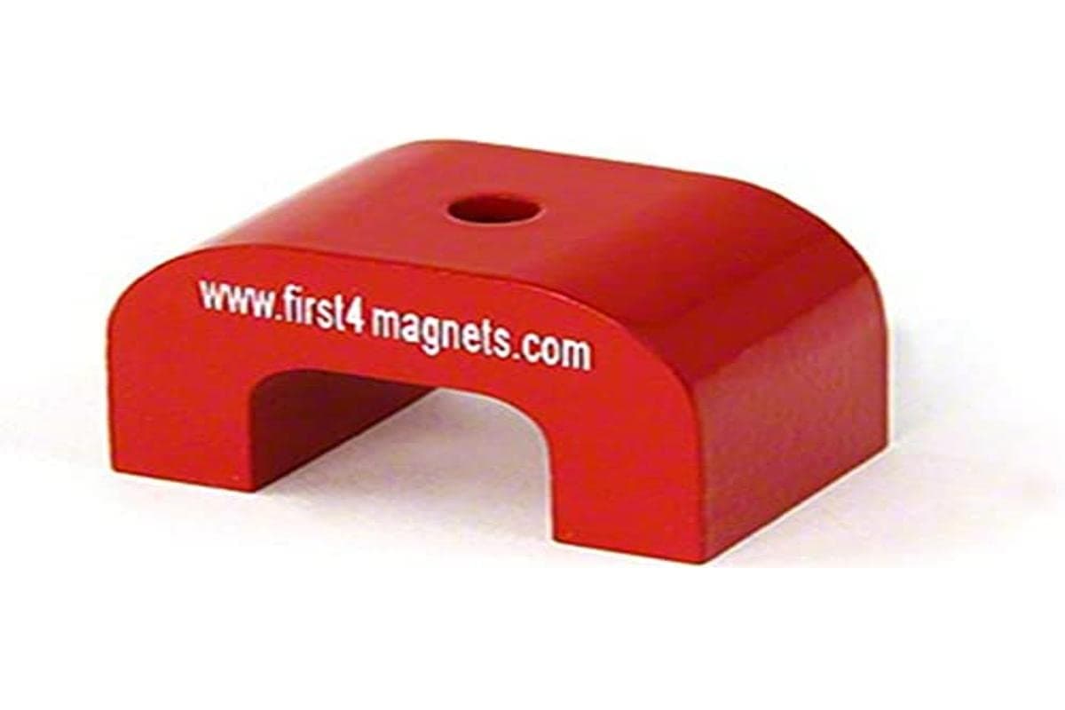 Medium Red Alnico Horseshoe Magnet for High-Temperature, Engineering, and Manufacturing Applications - 40mm x 25mm x 25mm 4.5mm hole - 9kg Pull