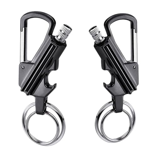 yusud 2 Pack Keychain Bottle Opener with Double Side Flint Metal Matchstick Fire Starter, Great Kerosene Refillable Permanent Match for Outdoor Emergency Survival