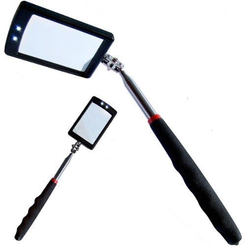 WKBY Two LED Bright Light Torch Extending Telescopic Inspection Mirror 360 Swive For Extending Viewing General Tools