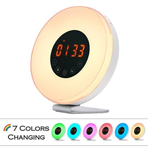 Wake Up Light Alarm Clock - USCCE (2017 Sunrise Simulation Alarm Clock with Snooze/Sunset Function, Nature Sounds, FM Radio, 7 Colors Changing, Touch Control Alarm Clock Radio (White)