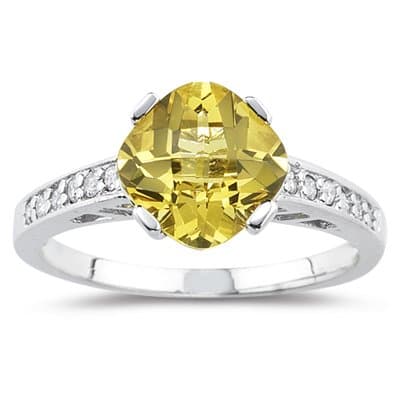 Studs Galore 0.12 Cts Diamond & 1.75 Cts Yellow Beryl Ring in 14K White Gold