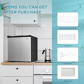 EUHOMY 46L Mini Fridge with Freezer, Reversible Single Door Compact Refrigerator, Adjustable Thermostat, Energy Saving, Mini Fridge for Bedroom, Office, Dorm, Silvery