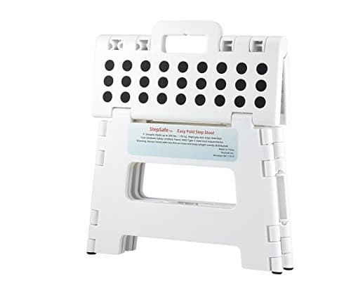 StepSafe Non Slip Folding Step Stool For Kids and Adults with Handle- 9" in Height, Holds up to 300 Lb! (white)