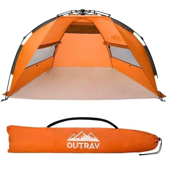 Outrav Pop Up Beach Tent - Quick and Easy Set Up, Family Size, Portable Sun and Water Shelter and Shade Canopy - for Fishing, Camping, Hiking and Outdoor Activities