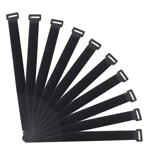 HUAPX Hook and Loop Cable Straps with Buckles, Black, Nylon, 1" x 24", Pack of 10