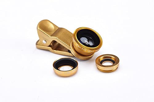 Handysmart Universal 3 in 1 Camera Lens Kit for Smart phones (including iPhone, Samsung Galaxy, HTC, Motorola and More), Tablets, iPad, and Laptops includes One Fish Eye Lens / One 2 in 1 Macro Lens and Wide Angle Lens / One Universal Clip / One Microfiber Carrying Bag / with handysmart Retail Packaging £¨Gold)
