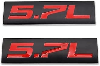 2X Chrome Metal 5.7L Logo Car Emblem Premium 3D 5.7 V8 Badge Auto Door Fender Sticker Side Wing Decal (5.7L,Black&Red)