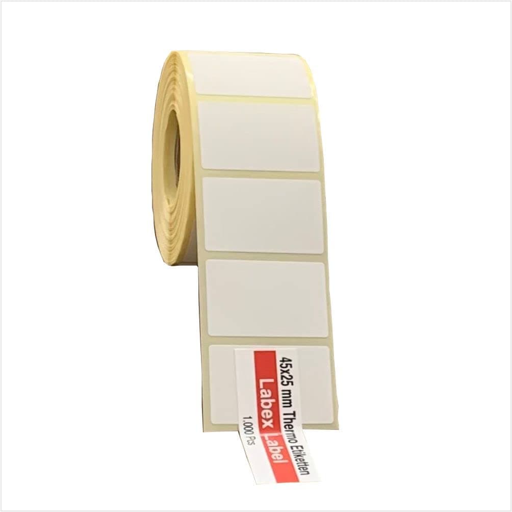 45 x 25 mm thermal labels, roll labels with hot melt adhesive, core diameter 25 mm, barcode label, 1,000 labels on a roll.