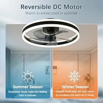 KINDLOV 19.7 Inch Ceiling Fan with Light, 6 Speeds Flush Mount Modern Ceiling Fans with Lights – for Bedroom, Living Room and Kitchen Dimmable Ceiling Fan,Black