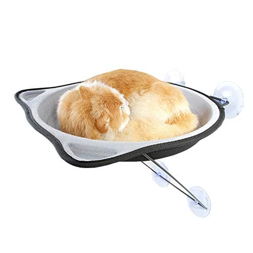 DOTPET Cat Window Perch, Metal Cat Hammock Window Mounted Up to 26lbs Window Mounted Cat Bed & Cat Sunny Seat 4 Suction Cup Mini Kitty Bed Climbing Tower Enjoy Comfortable Sunbath for Winter (Grey)