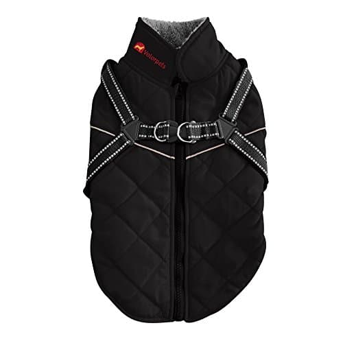 Reflective Dog Jacket With Harness - Windproof and Waterproof Dog Jacket with Reflective Strip - Warm and Cozy Dog Sport Vest - Black - Diamond Quilted  - Medium