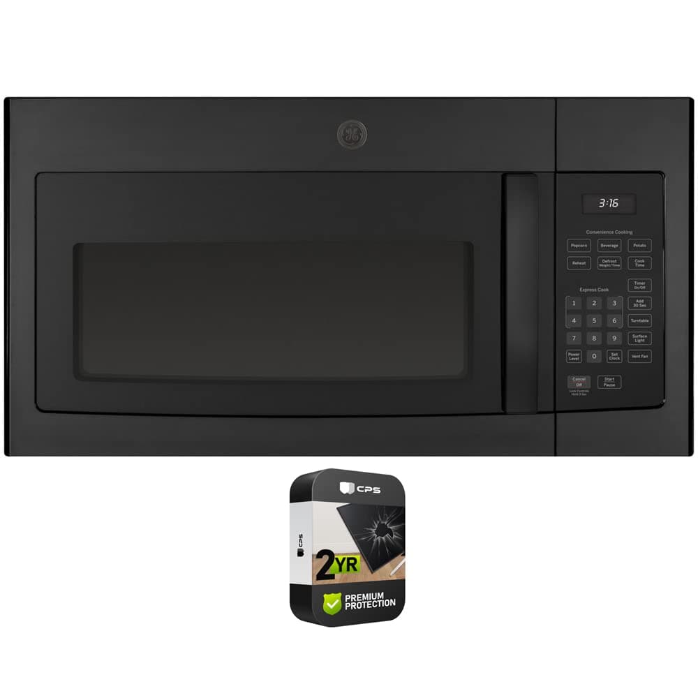 JVM3160DFBB 1.6 Cu. Ft. Over-the-Range Microwave Oven Black Bundle with 2 YR CPS Enhanced Protection Pack