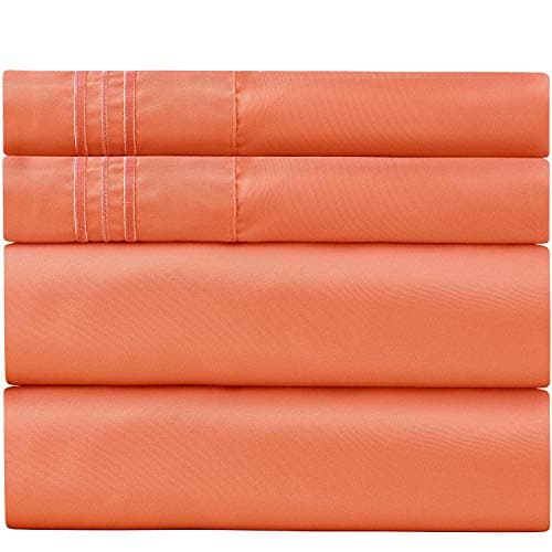 King Size Sheets - Set of 2 Pillow Cases, Flat and Deep Pocket Fitted Sheet - Extra Soft Breathable & Hypoallergenic - King Sheets - Bedding Set King - Wrinkle and Fade Resistant (King, Coral)
