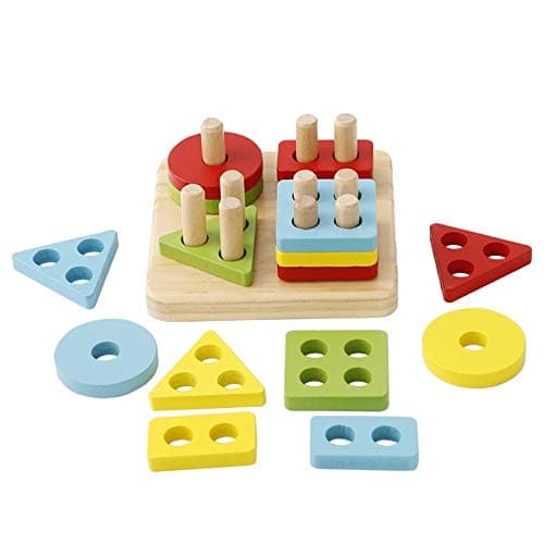 URBN-TOYSMontessori 1234 Shape Sorter Column Builder Logical Thinkink Educational Wooden Toy Set