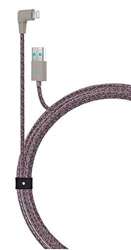 Candywirez 7ft Marbled Woven MFI Certified Lightning Charging Cable w/ Leather Strap (Red/Grey - LC-MWS7-REDG)