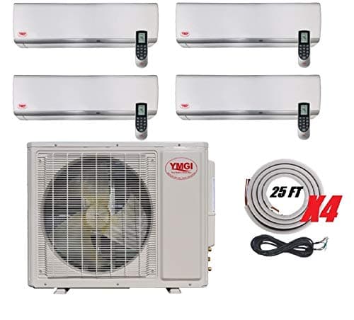 YMGI Quad Zone - Wall Mount Ductless Mini Split Air Conditioner with Heat Pump for Home, Office, Apartment with 25 Ft Lineset Installation Kits (9K+9K+9K+9K)