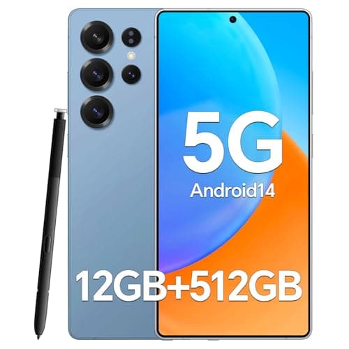 Unlocked Cell Phone C25 Ultra 5G,12+512GB Memory Android Phone, 6800mAh Battery,108MP+48MP Camera, Android 14 Smartphone, 6.9“ HD Screen, Build in Pen, Dual SIM/Face ID/Fingerprint Lock/GPS/(Blue)