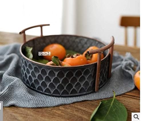 Roselife-Antique Iron Storage Basket, Making Old Technology Double Ear Iron Barrel, Fruit Dessert Bread Basket, Kitchen Storage Basket, Fruit Bowl, Metal Storage Basket, Metal Display Bowl (Gray)