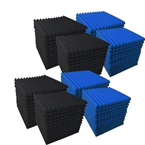 96 Pack BLUE/BLACK Acoustic Foam Panel Wedge Studio Soundproofing Wall Tiles 12" X 12" X 1"