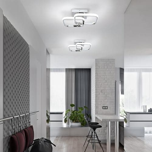 CANEOE Led Hallway Ceiling Light Fixtures, Square Modern Led Ceiling Lamp, 6000K Chrome Finish Indoor Ceiling Lighting Fixture for Living Room Bedroom Kitchen Bathroom Lights (GDD-SFSL-C-US)