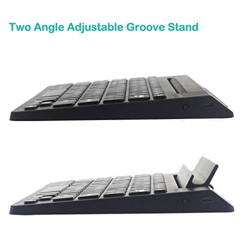 Wireless Bluetooth Keyboard with Adjustable Groove Stand Rechargeable Full Size Keyboard with holder for Windows Mac Computers Keyboard Android and iOS Tablets and Smartphones keyboard (Black)