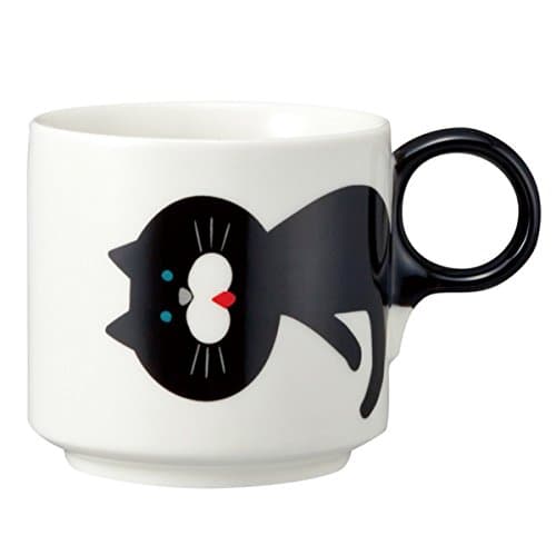 Black Cat Tail Neko White Porcelain Mug