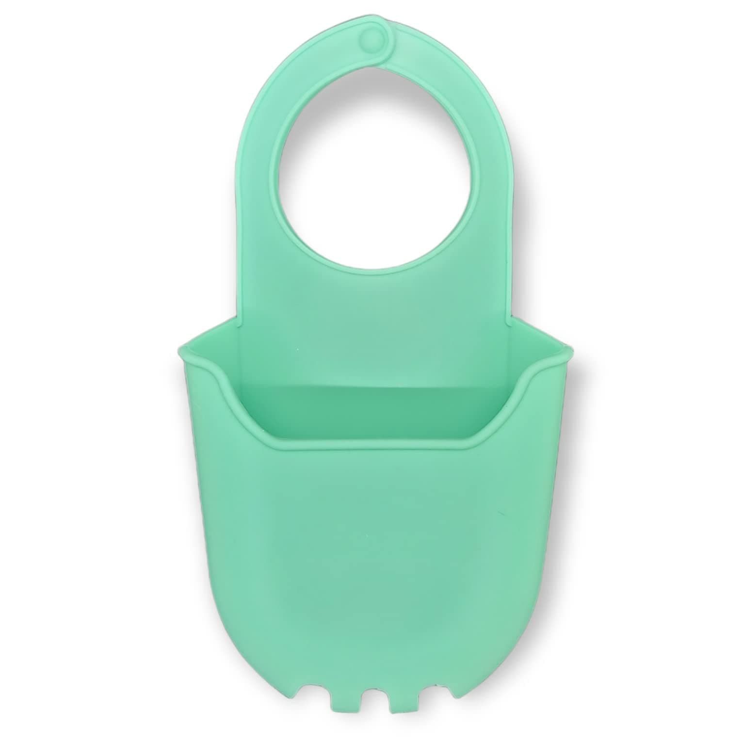 Hanging Silicone Sink Caddy - for Kitchen or Bath, Hangs from Faucet, Helps Dry Sponges, Loofahs, Razors, Soap (1 Pack, Pastel Green)