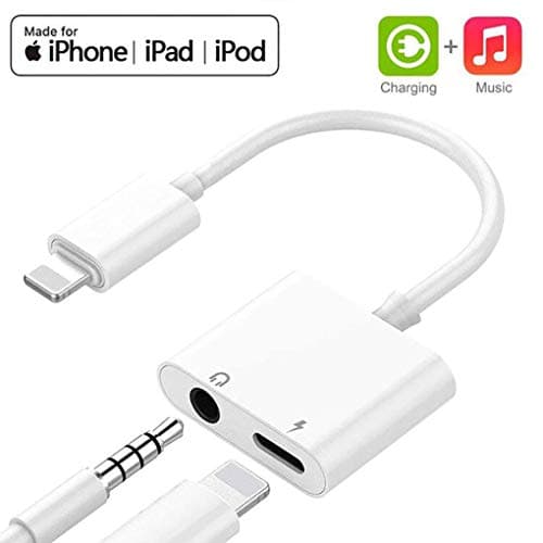 Headphone Adapter for iPhone 3.5 mm Audio Splitter Adaptor 2 in1 Dual Ports Dongle Charger Jack AUX Audio 3.5 mm for iPhone 7/7Plus/8/8Plus/X/XS/XR/10/XS/11/Pro Charger Splitter Adapter Connector