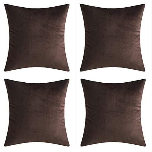 Andreannie Set of 4 Velvet Super Soft Comfortable Solid Decorative Throw Pillow Cover Cushion Case for Sofa Living Room 18 inches,20 inches Square (Brown, 20"x20") ¡
