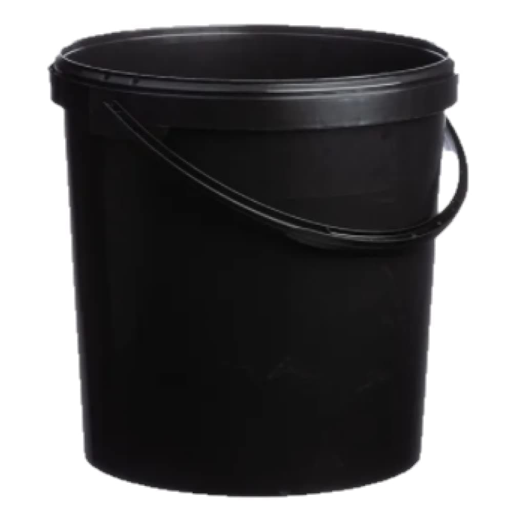 3 X 20 LITRE BLACK PLASTIC BUCKETS WITH LIDS AND PLASTIC HANDLE, HARD WEARING BUCKET