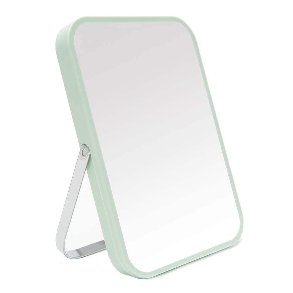 Table Desk Vanity Makeup Mirror,8-Inch Portable Folding Mirror with Metal Stand 90°Adjustable Rotation Tavel Make Up Mirror Hanging Bathroom for Shower Shaving(Green)