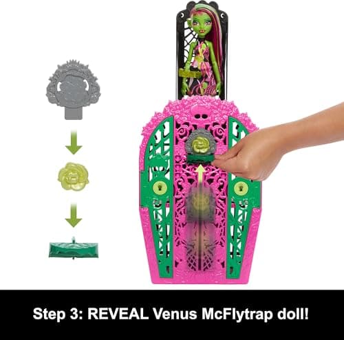 Monster High Monstrous Secrets Garden Puzzles Set with Venus McFlytrap doll, dressing room and more than 19 afternoon surprises including doll clothes, HYT75