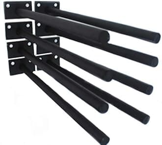 8 Pcs 10" Black Solid Steel Floating Shelf Bracket Blind Shelf Supports - Hidden Brackets for Floating Wood Shelves - Concealed Blind Shelf Support – Screws and Wall Plugs Included