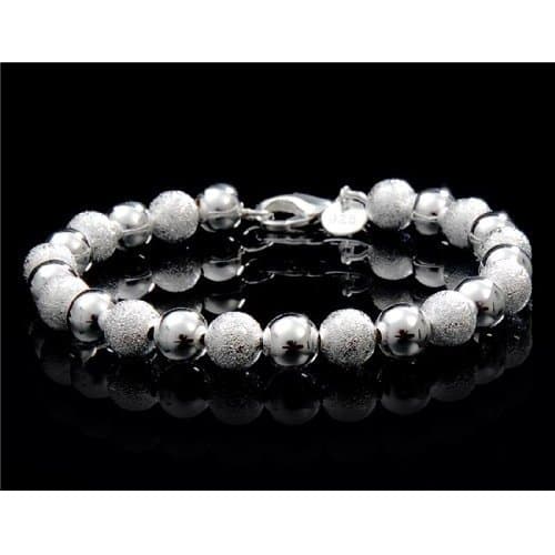 925 Sterling Silver Plated Bead Bracelet (Silver) M.