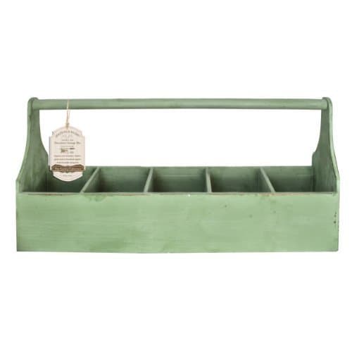 Distressed Wooden Storage 5 Compartment Basket (Green)