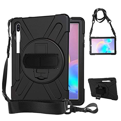 Rantice Samsung Galaxy Tab S6 10.5 Case, Heavy Duty Rugged Shockproof Drop Protection Case with 360 Stand, Pen Holder & Hand Strap & Shoulder Strap for Galaxy Tab S6 2019 10.5 Inch T860/T865 (Black)