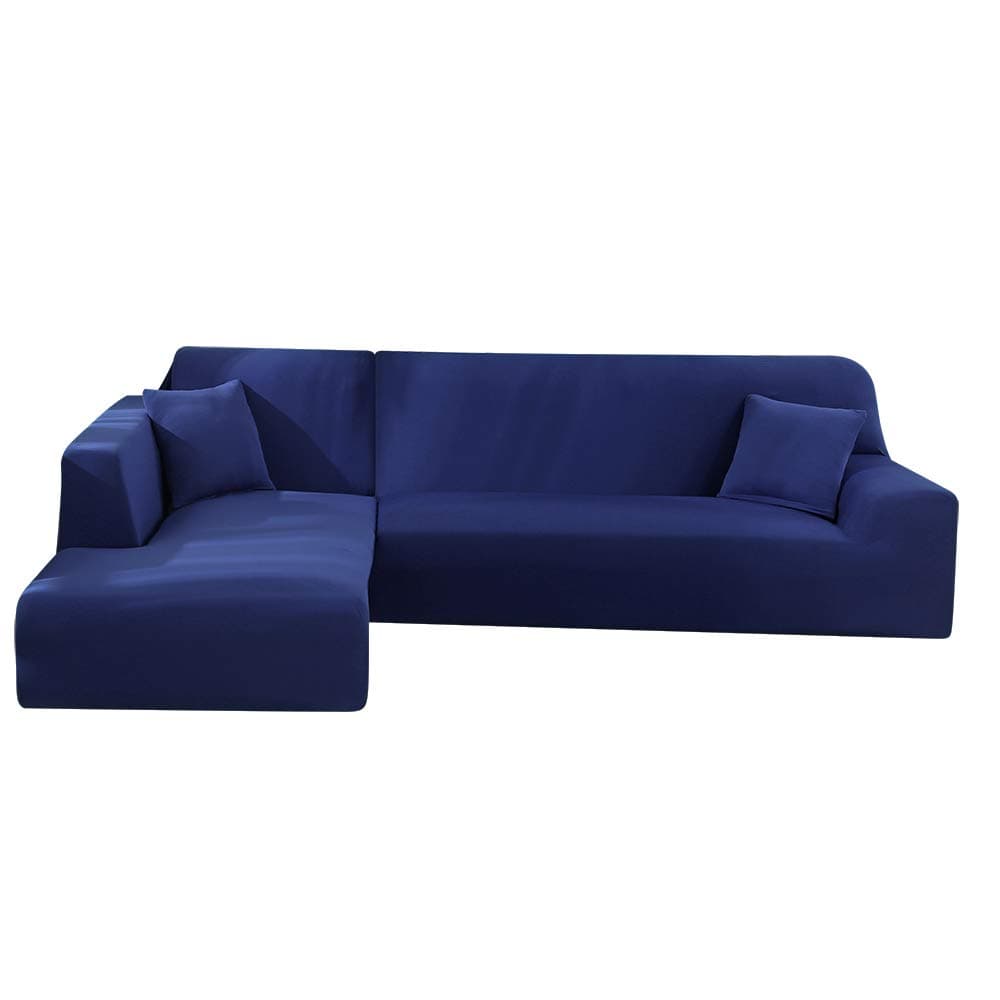 Sofa Slipcovers L Shape Corner Sofa Covers Stretch Anti-slip Polyester Fabric 2Pcs Universal Sectional Sofa Couch Cover Elastic Children Pet Furniture Protector Cover Navy Blue(3 Seaters +2 Seaters)