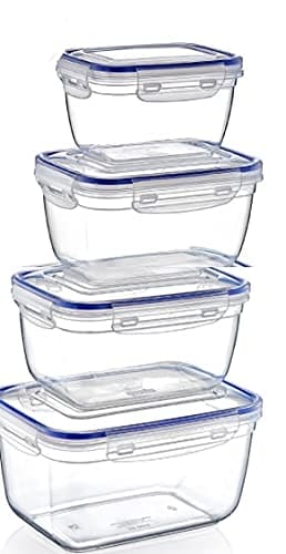 Jolie Max Plastic Seal Rectangle Food Storage Container with Lid. Lunch Box Set. (4 pcs) (550/1000/1800/3000 ml).