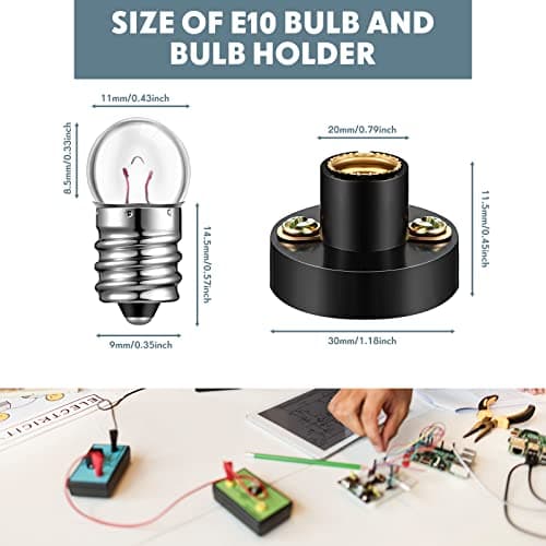 30 Pieces E10 Screw Mini Bulbs Warm White Bulb Light and E10 Mini Screw Type Bulb Socket Black Plastic Bulb Holder for Student Experiment Lighting DIY Accessories (2.5V, 0.3A)