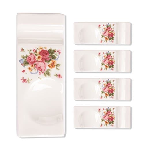 Ceramic Spoon and Chopstick Rest, Fork Knife Holder, 5PCS, Made in Korea (Honeymoon Rose)