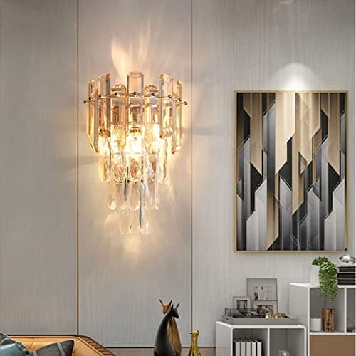 Modern Crystal Wall Lamp, E14 Crystal Wall Sconce Light, for Bedroom Living Room Kitchen Hallway Stairs Restaurant Hotel Lighting (Champagne Gold)