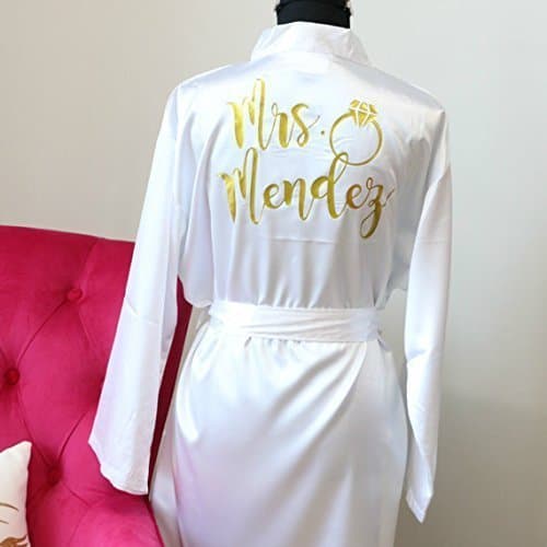 Personalized Satin Bride Kimono Robe White and Gold
