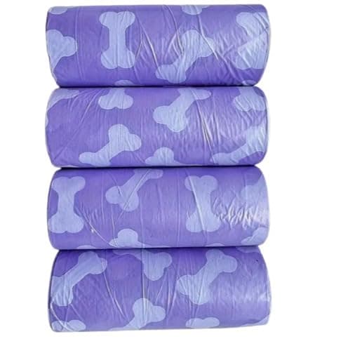 60-Pack Bone-Printed Dog Waste Bags, Leak-Proof Pet Poop Bags with Easy-Tear Design color purple