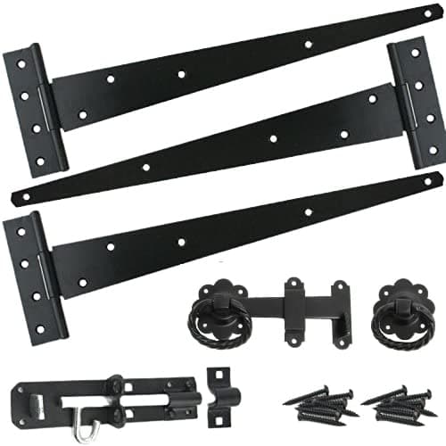 Gate Hinge Kit Fitting Set 12" Hinges Brenton Bolt Twist Ring Latch Wooden Gate Black - Haven Heritage