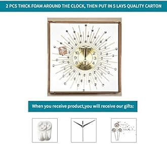 Large Wall Clocks for Living Room Decor Big Silent Wall Clock Battery Operated Non-Ticking for Bedroom Kitchen Home Decorative 24 Inches Gold Round Crystal Metal Wall Watch for Office Indoor