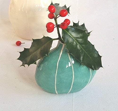 Budvase from Kri Kri Studio. Small round organic form. Simple modern style. Jade green with raised white stripes.