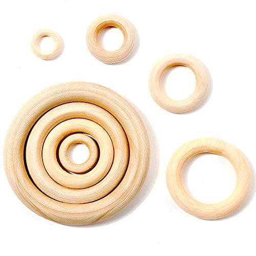 Kansoo 60 Pack Unfinished Solid Wooden Rings Craft, Ring Pendant and Connectors Jewelry Making, 6 Size