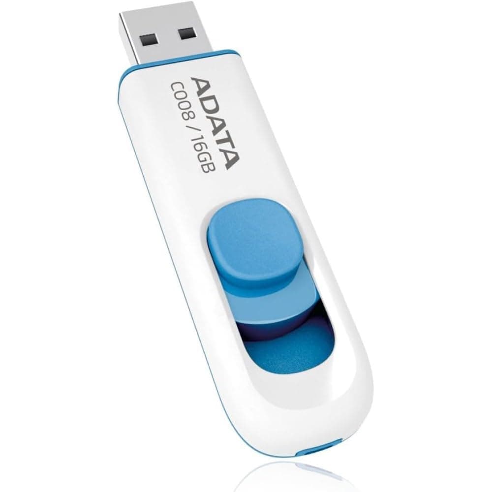 ADATA C008 16GB USB 2.0 Retractable Capless Flash Drive, White/Blue (AC008-16G-RWE)