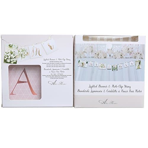 Aike Photo Clips String White Led Lighted Wedding Brithday Bedroom Garden Home Decor Indoor Out Door 15 Led Clear Clips 13 Foot 60 Letters in 4X4 inch Banners to Hang